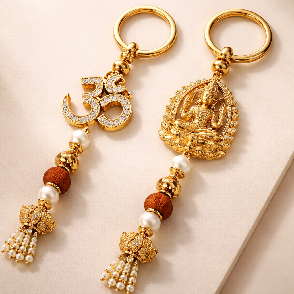 Keychains for Brahmin in gold with beads