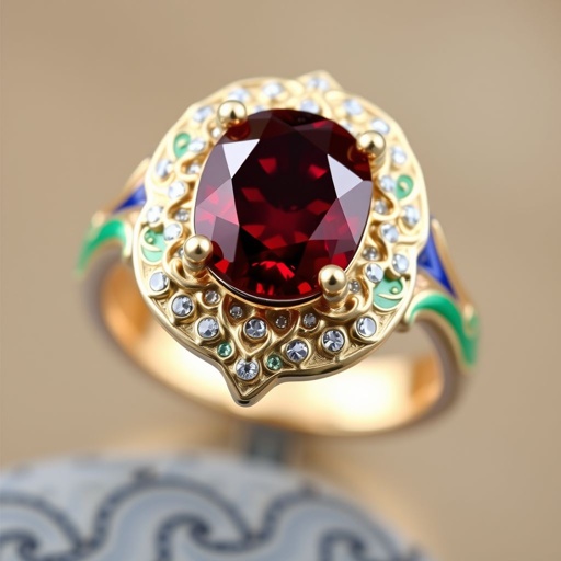 Single solitaire ring with small ruby surrounding 