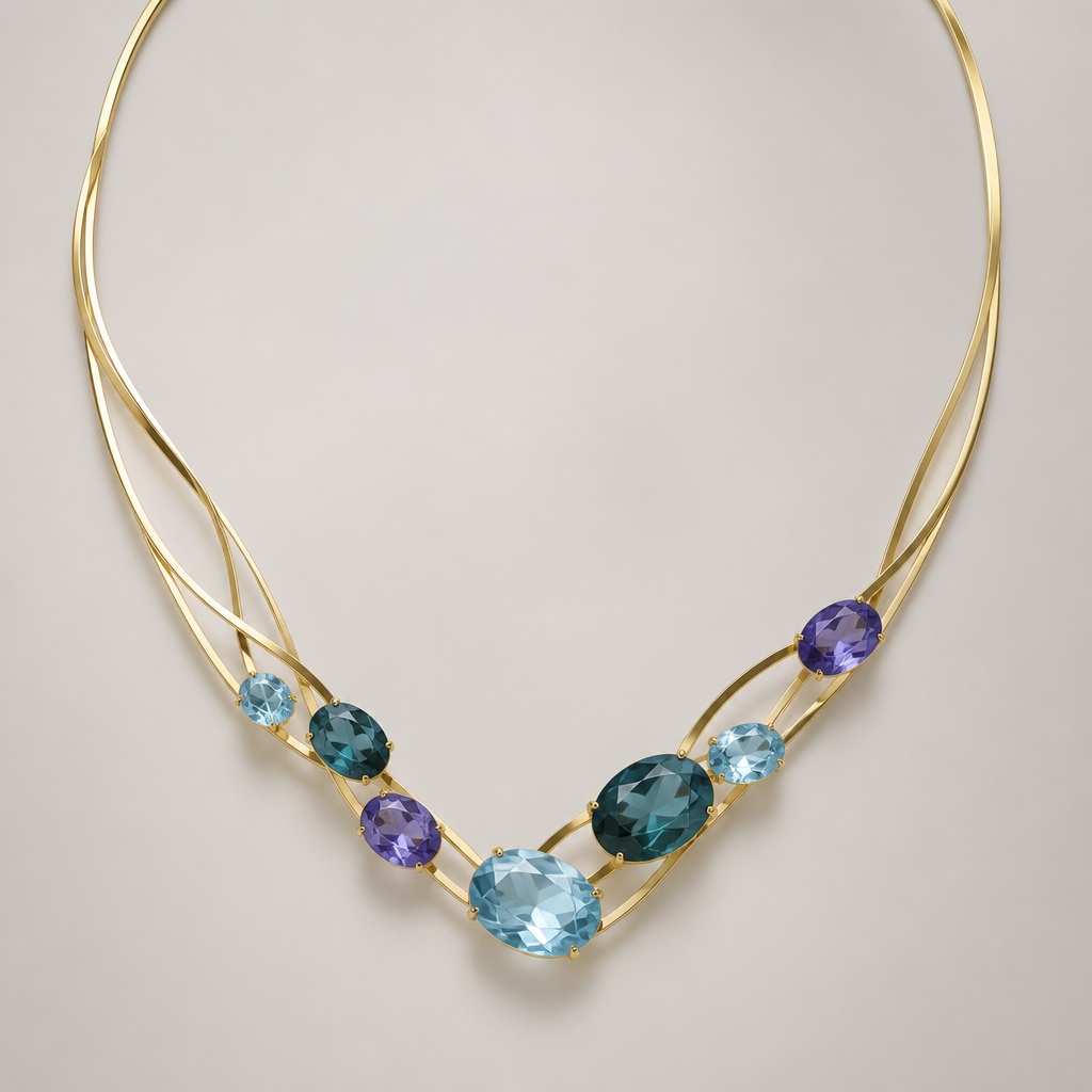 A women's necklace made of gold. faça um colar com essas pedra, use ouro amarelo e faça com fios faca, use a foto de referencia
photorealistic jewelry design, A women's necklace made of gold. faça um colar com essas pedra, use ouro amarelo e faça com fios faca, use a foto de referencia, modern style, just the design no text