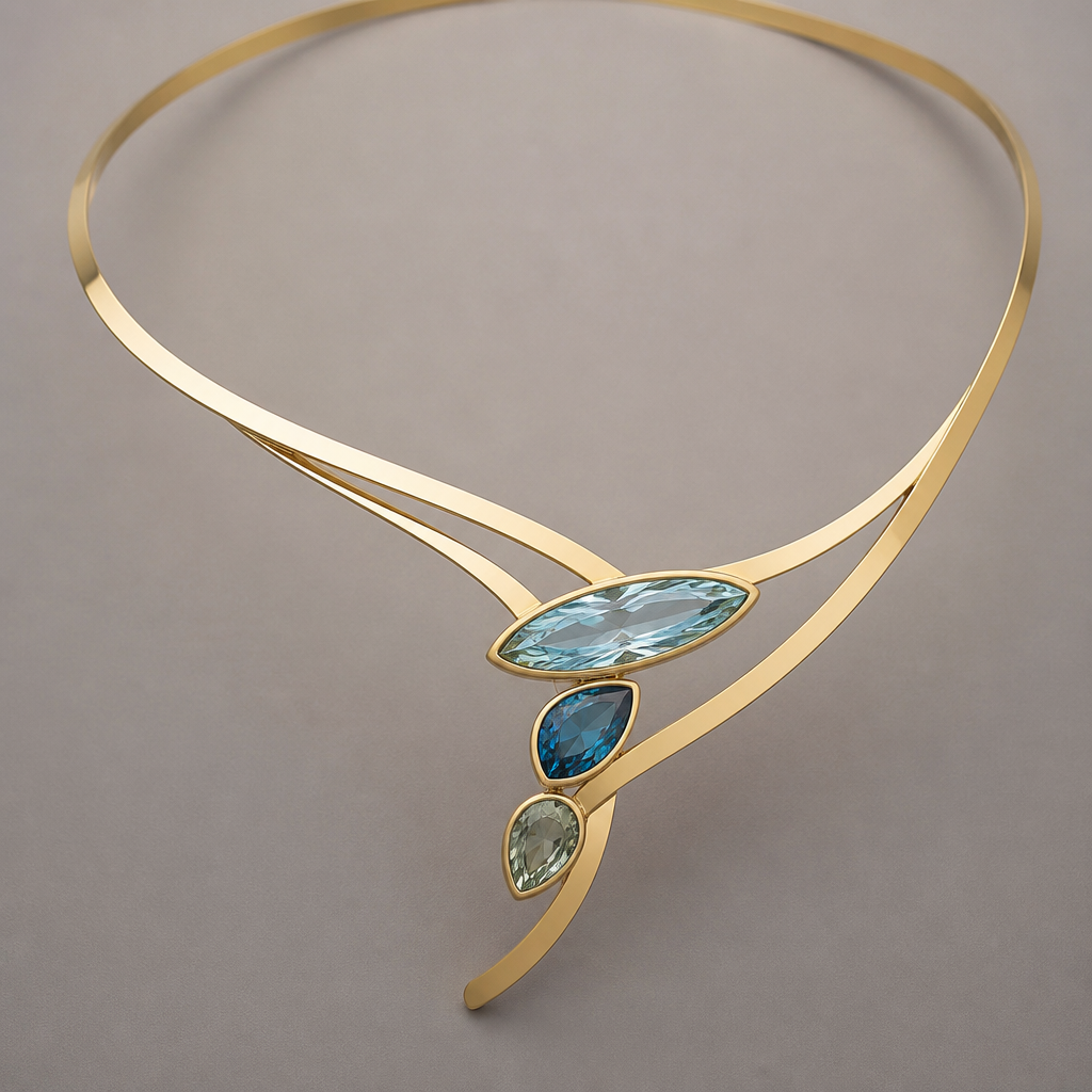 A women's necklace made of gold. faça um colar com essas pedra, use ouro amarelo e faça com fios faca
photorealistic jewelry design, A women's necklace made of gold. faça um colar com essas pedra, use ouro amarelo e faça com fios faca, modern style, just the design no text