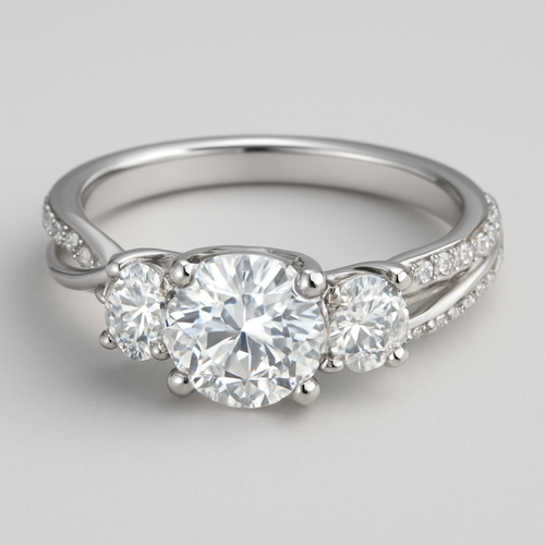 Elegant platinum 4 carat tw 3 stone ring pave twisted band