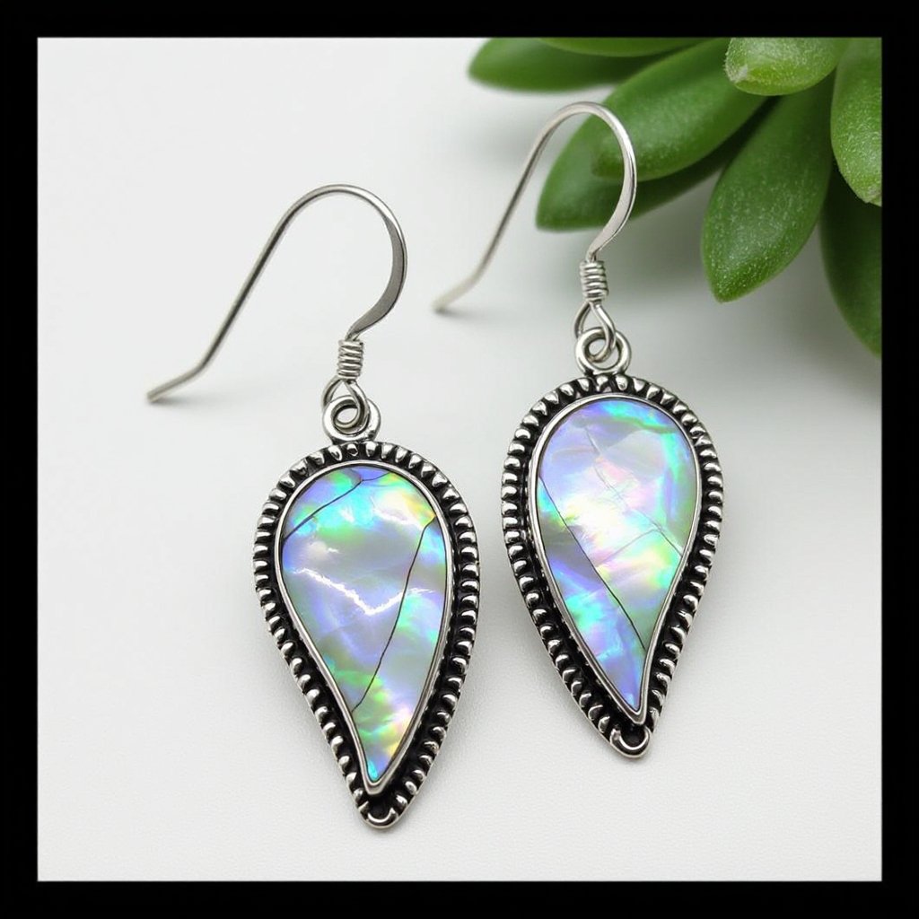 Серьги серебряные в виде белого крыла ангела из перламутра 