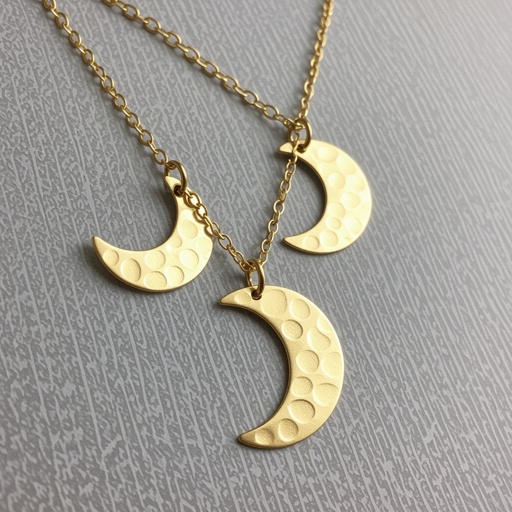 Подвеска из трех полумесяцев из матового неровного светлого золота с узорами соединенных цепочкой сверху самый широкий полукруг дальше средний и снизу самый маленький