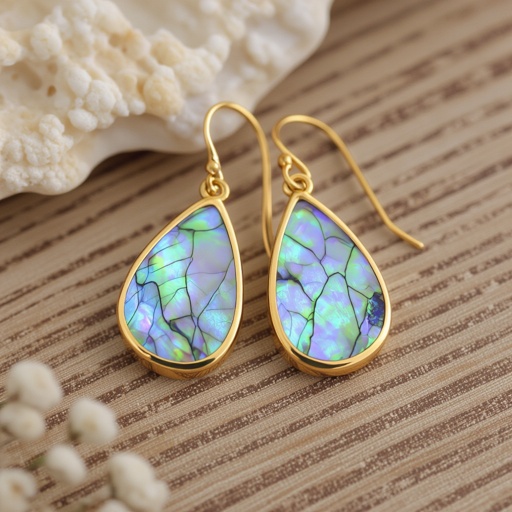 Серьги золотые в виде бирюзового с переливами половины крыла бабочки из перламутра 