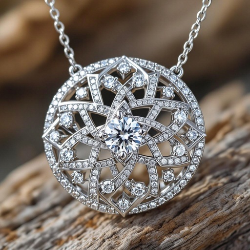 Geomatric pendant of ballerina of geomatric and architectural shape and voulume of diamonds and edgy style