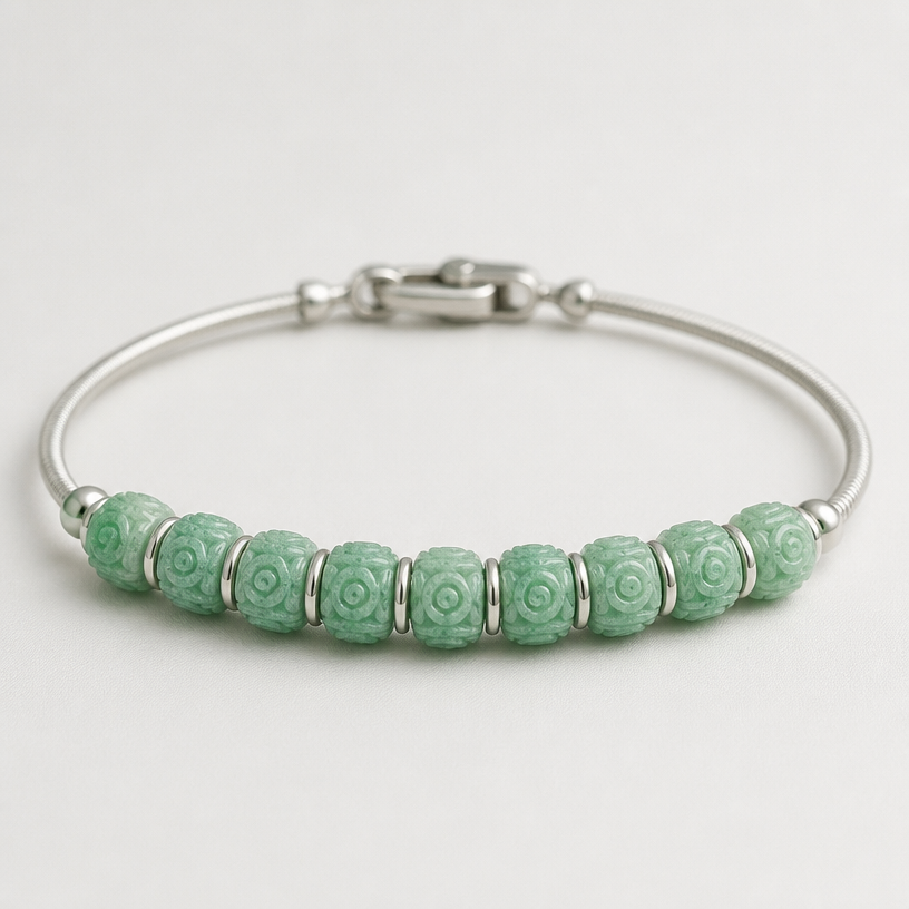A industrial women's bracelet with diamond stones, ultra-minimalist, very simple and clean, understated, no embellishments. Create a 6-inch bracelet or bangle using the 12 beads shown in the attached picture. Each= bead is 9.7 millimeters long.
using the attached image as a visual reference, create A industrial women's bracelet with diamond stones, ultra-minimalist, very simple and clean, understated, no embellishments. Create a 6-inch bracelet or bangle using the 12 beads shown in the attached picture. Each= bead is 9.7 millimeters long.. photorealistic, just the design no text