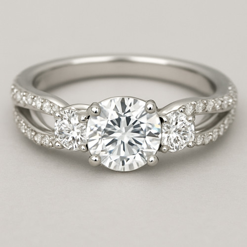 Elegant platinum 4 carat tw 3 stone ring pave twisted double band