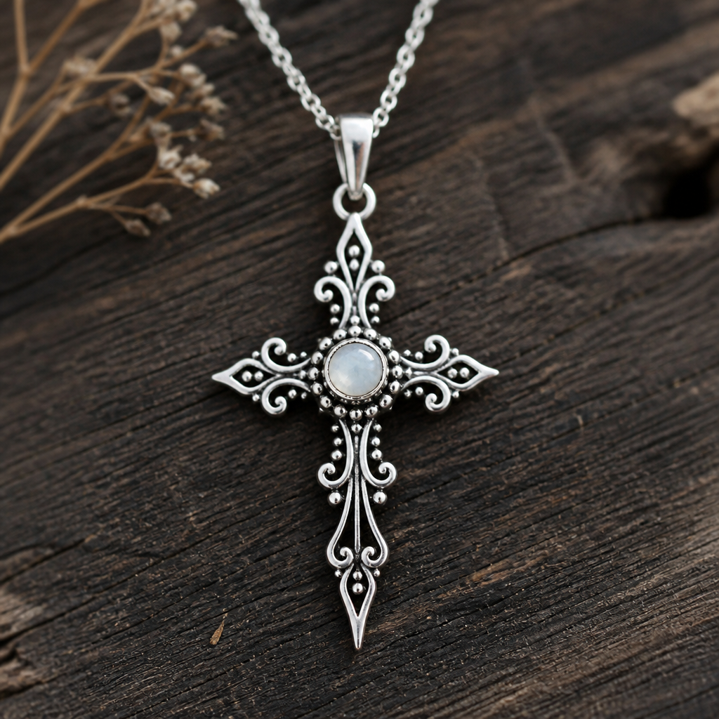 A bohemian women's pendant made of silver suitable for daily wear. An extraordinary excellent beautiful delicate and elegant, super modern Cross.
photorealistic jewelry design, A bohemian women's pendant made of silver suitable for daily wear. An extraordinary excellent beautiful delicate and elegant, super modern Cross., bohemian style, just the design no text