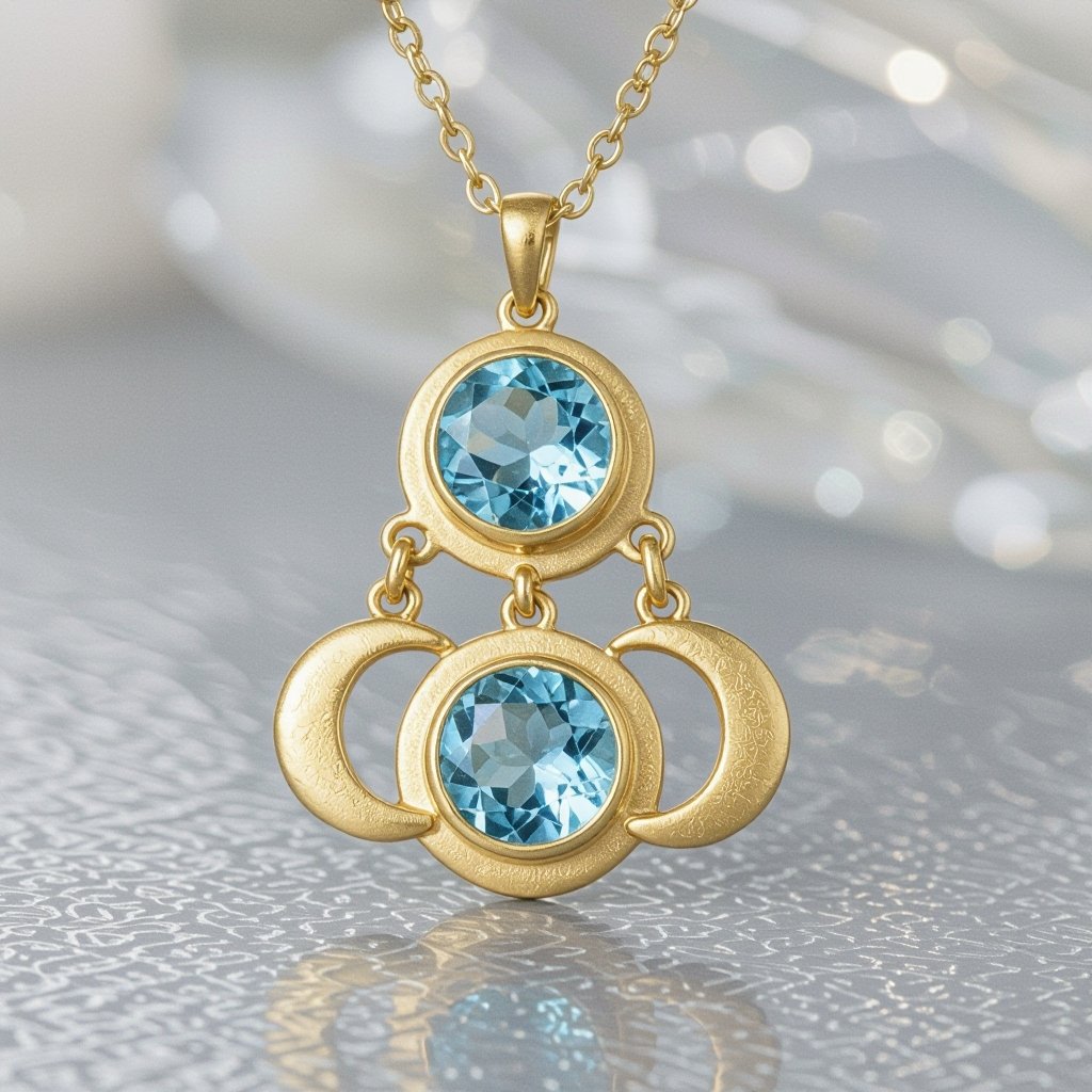 Подвеска из трех полумесяцев с узорами и камнями раухтопаза из матового неровного светлого золота с узорами соединенных цепочкой сверху самый широкий полукруг дальше средний и снизу самый маленький