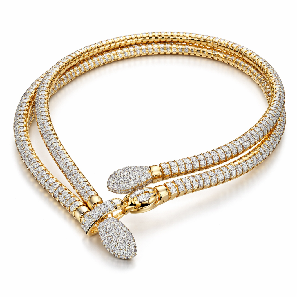 A flexible double coil necklace with diamond and gold