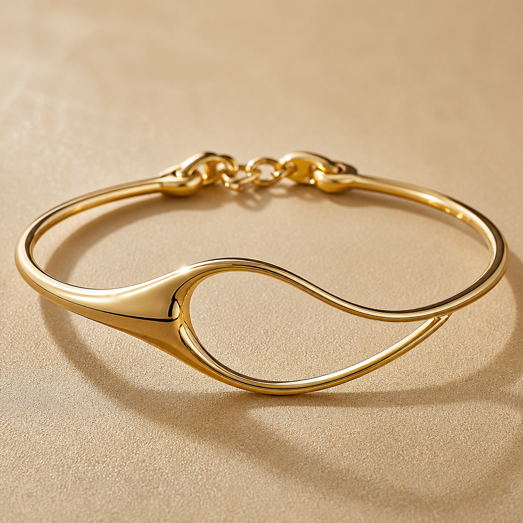 A modern women's bracelet made of gold
photorealistic jewelry design, A modern women's bracelet made of gold, modern style, just the design no text