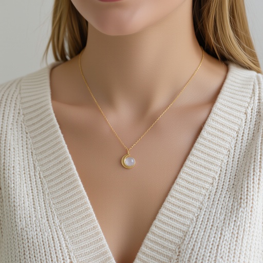 Луна полумесяцем и маленький в виде кристала лунный камень подвеска