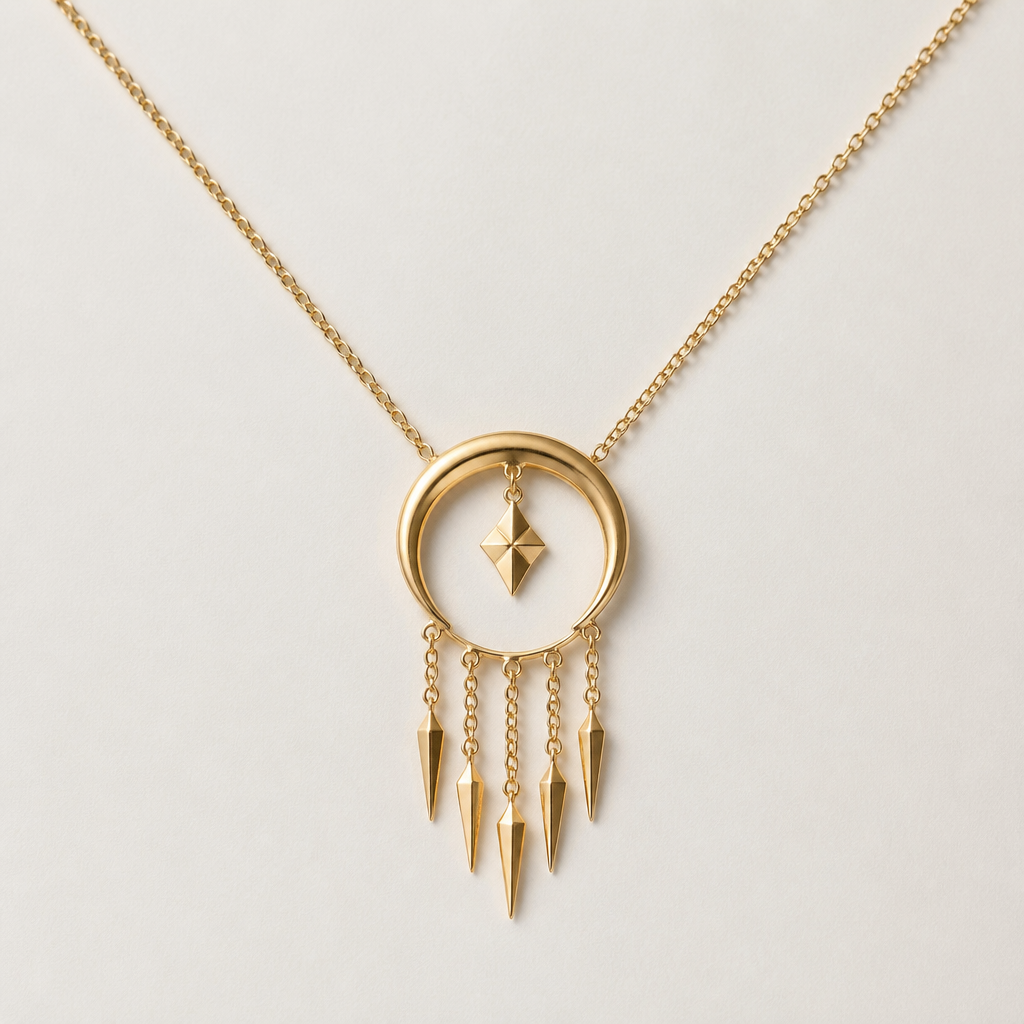 A nordic women's necklace made of gold
photorealistic jewelry design, A nordic women's necklace made of gold, nordic style, just the design no text