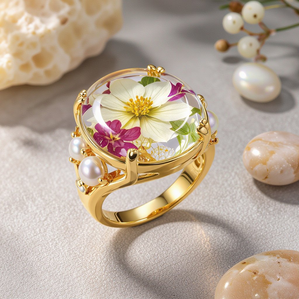 Design high quality jolleria with real flowers with resin estons Perla’s naturals and pebbles