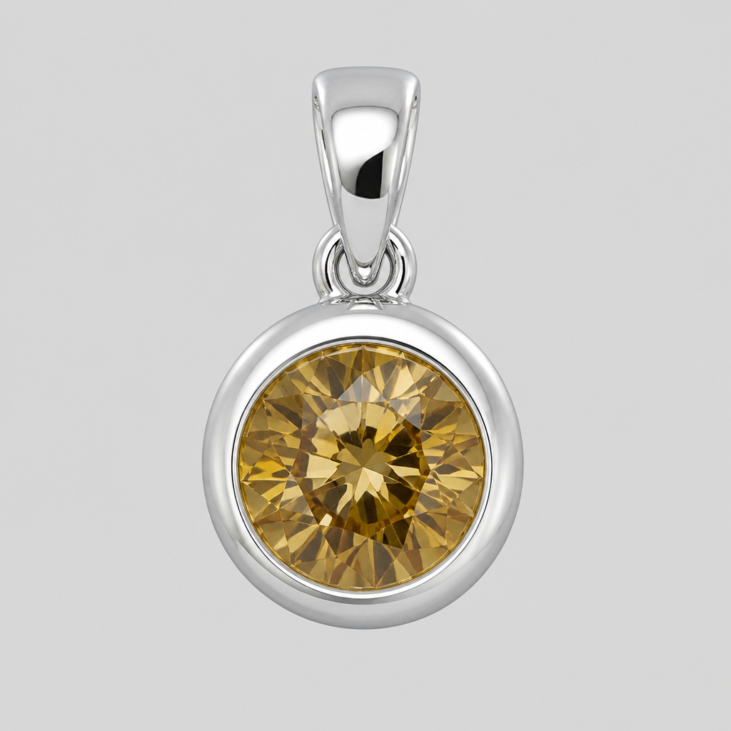 Pendant with white gold bezel setting center stone brown yellow diamond 5.33 mm diameter