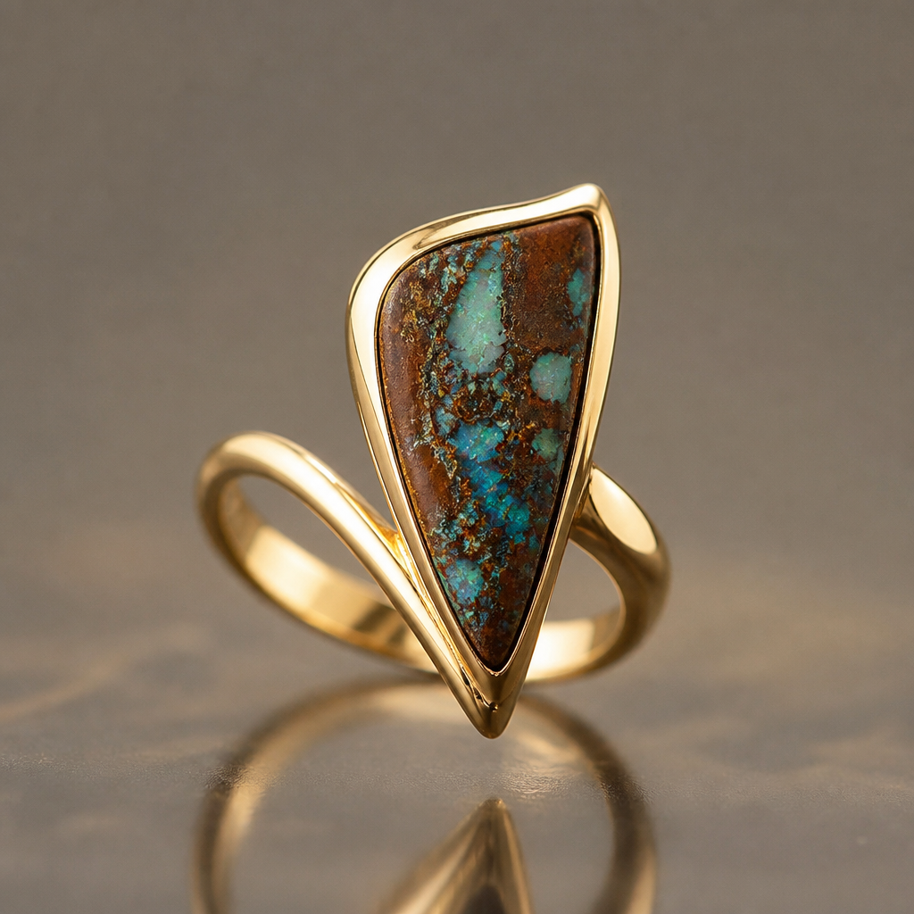 A modern women's ring. create a ring similar to reference photo with but with Boulder design
photorealistic jewelry design, A modern women's ring. create a ring similar to reference photo with but with Boulder design, modern style, just the design no text