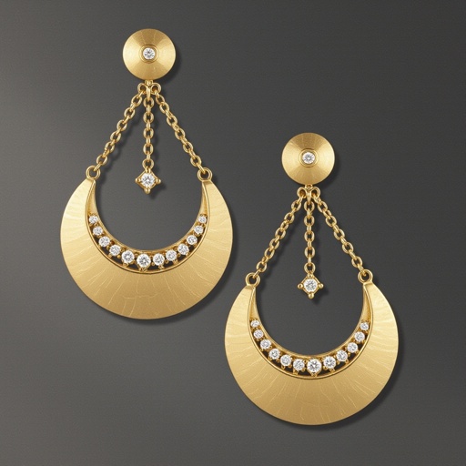 Длинные серьги золотые матовые с несколькими цепочками с полумесяцем 