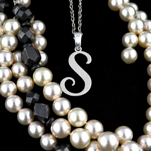 A letter S engraved with the pearl necklace