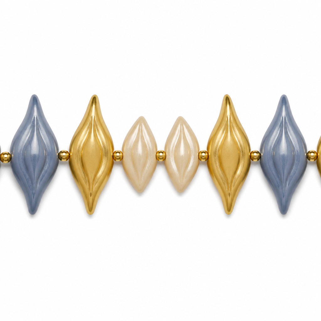 Whole TL-2561 (Silk Blue)
• 1 Half HTL-191 (Gold)
• 2 Quarter QTL-592 (Ivory)
• 1 Half HTL-191 (Gold)
• Repeat
photorealistic jewelry design, Whole TL-2561 (Silk Blue)
• 1 Half HTL-191 (Gold)
• 2 Quarter QTL-592 (Ivory)
• 1 Half HTL-191 (Gold)
• Repeat, beaded style, just the design no text