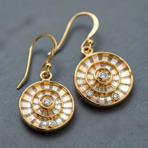 Золотые серьги в виде золотой спиральной ракушки украшенной тремя маленькими камнями 