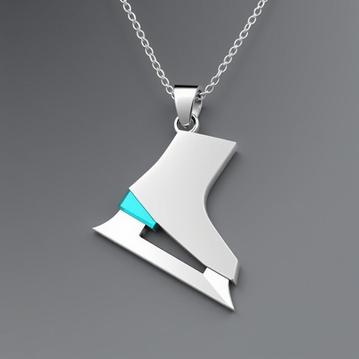 Silver Pendant shape one ice skate with turquoise stripe inside the low thin part blade