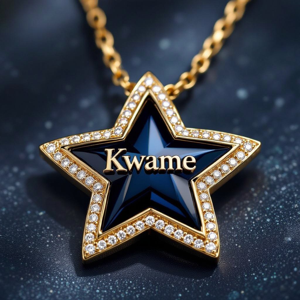 A black and blue star with the name kwame on it written in a skilled way you can’t see the name 