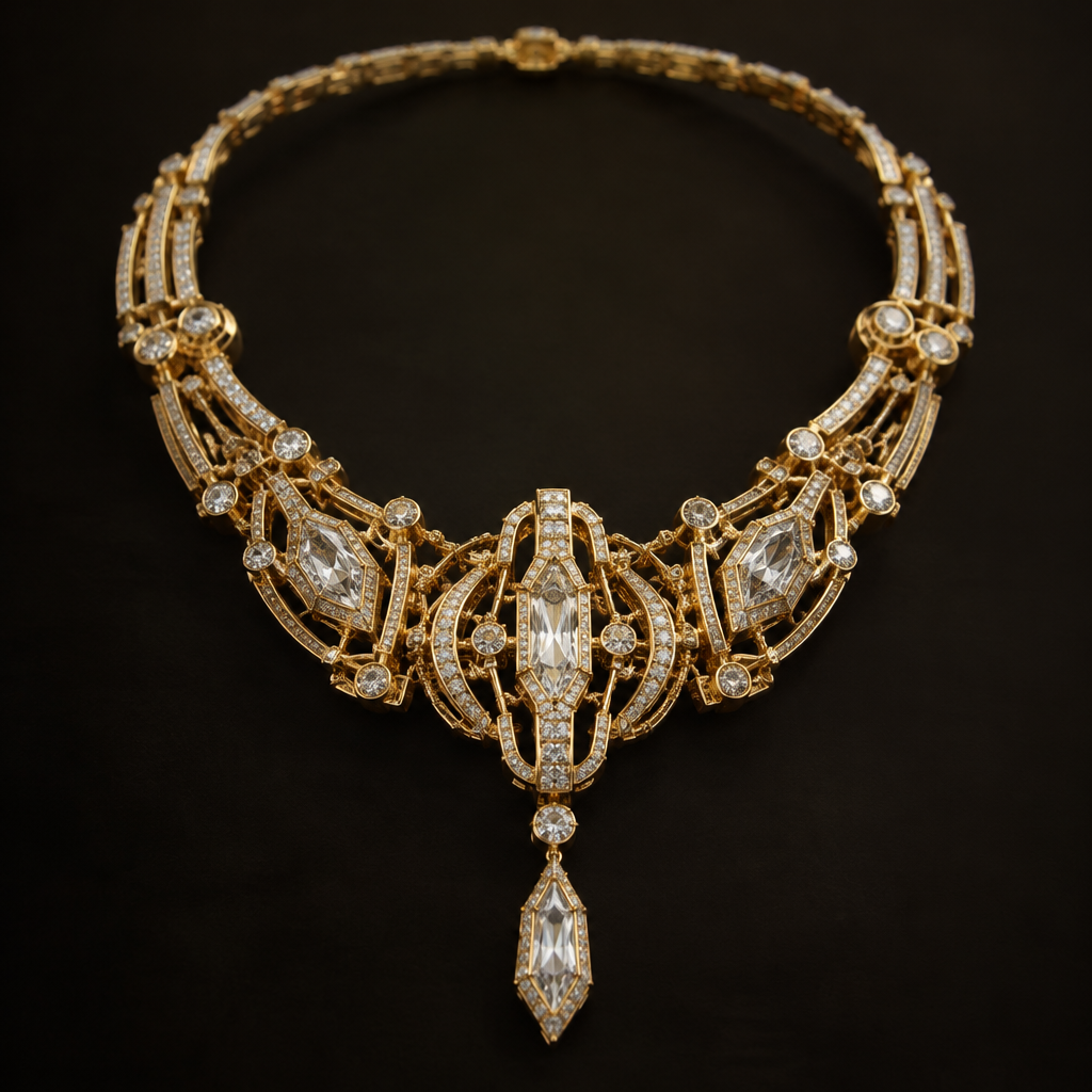 A industrial women's necklace made of gold with diamond stones, highly ornate, intricate and elaborate, richly detailed. Oussama Farhat
photorealistic jewelry design, A industrial women's necklace made of gold with diamond stones, highly ornate, intricate and elaborate, richly detailed. Oussama Farhat, industrial style, just the design no text