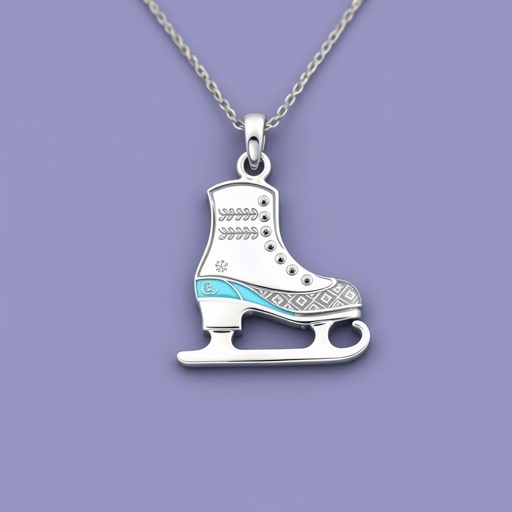 Silver Pendant shape one ice skate with turquoise stripe inside the low thin part blade