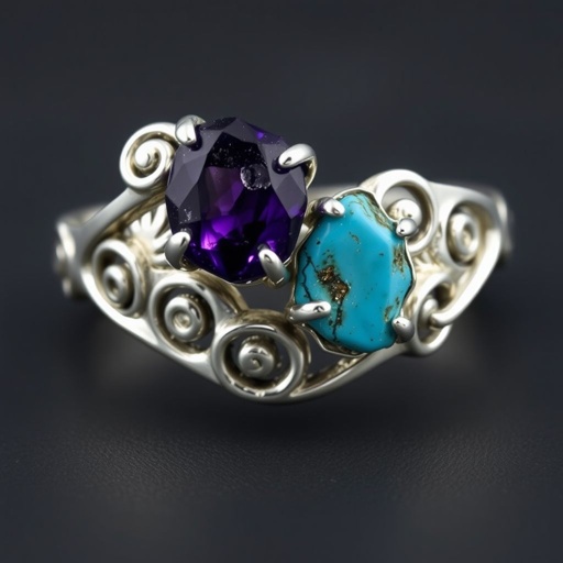 Create silver adjustable ring design using 2 raw gemstones 