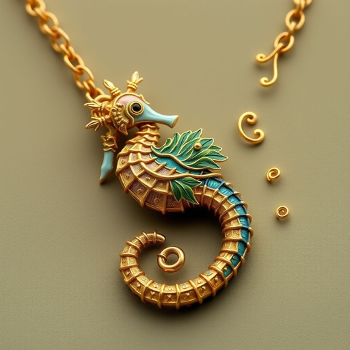 Gold Sea horse with pink an blue and green