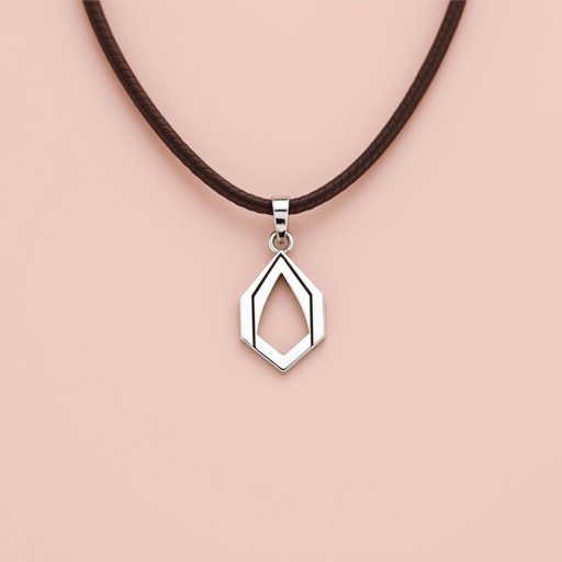 Minimalistic stylish necklace on thick leather cord with big silver pendant and gemstone charm 