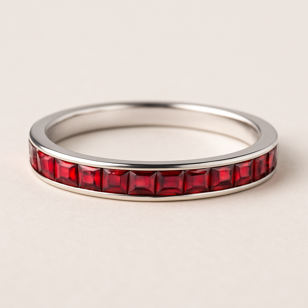 Small  Emerald cut red spinal Eternity ring