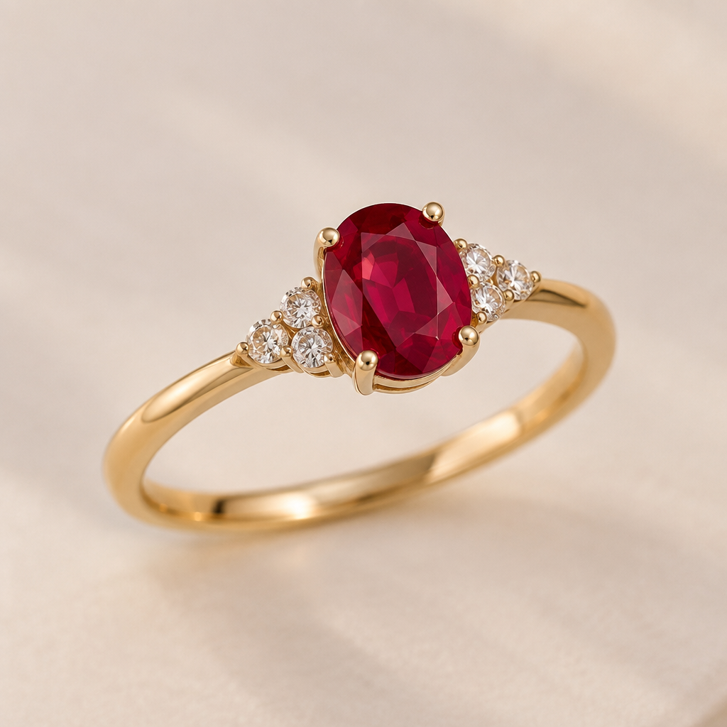 A minimalist women's ring made of gold with ruby and diamond stones suitable for birthday
photorealistic jewelry design, A minimalist women's ring made of gold with ruby and diamond stones suitable for birthday, minimalist style, just the design no text