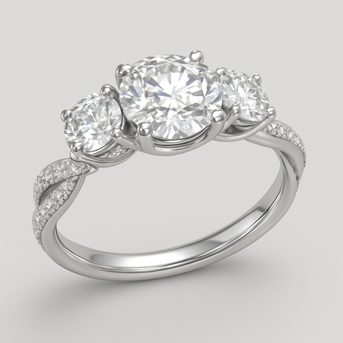 3 stone round 4 carat twisted pave band 