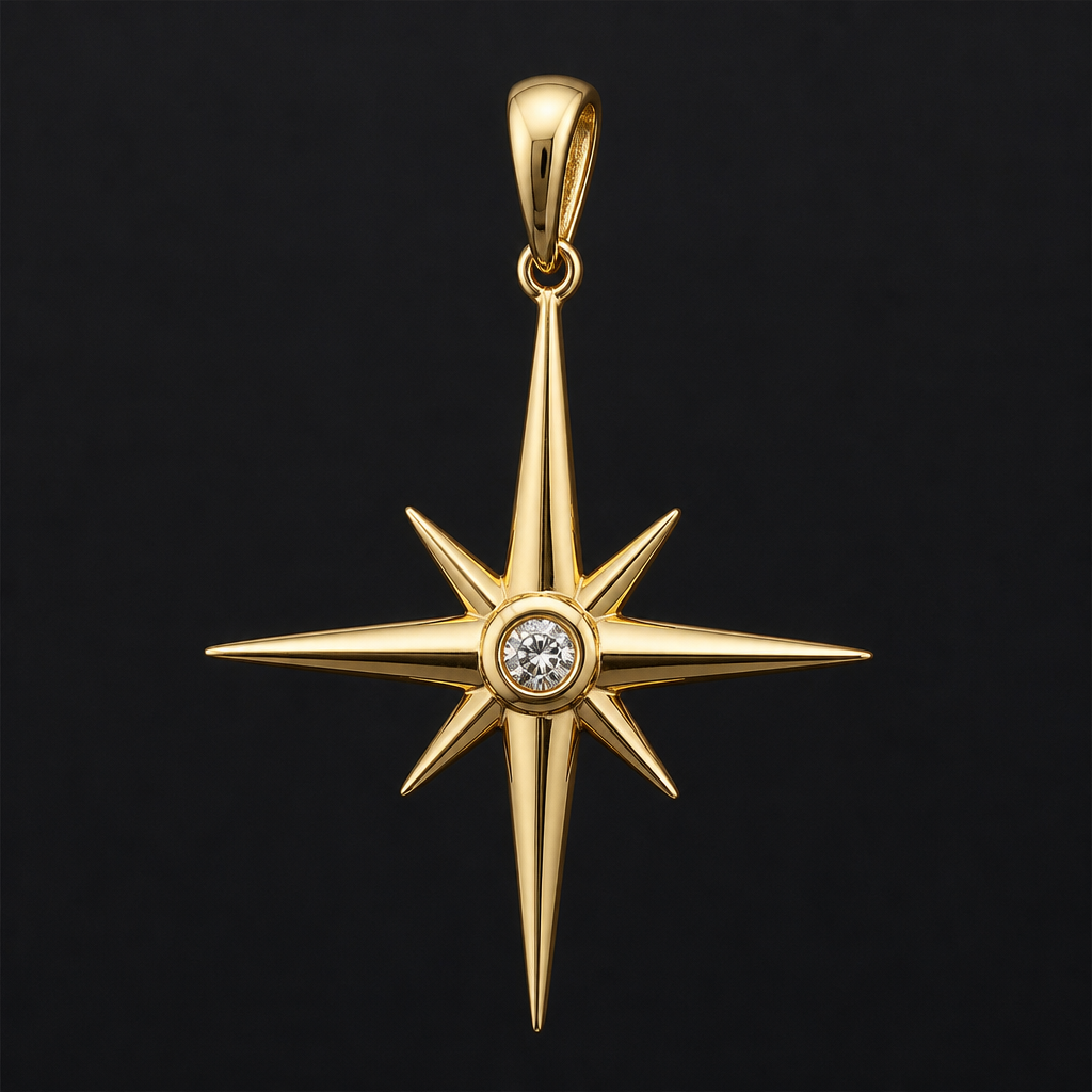 North Star pendant
photorealistic jewelry design, North Star pendant, modern style, just the design no text