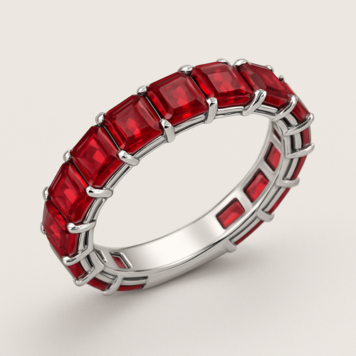 Small  Emerald cut red spinal Eternity ring