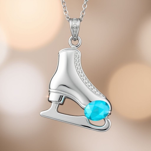 Pendant silver with stylized ice figure skating single skate  with turquoise lowest part of skates.