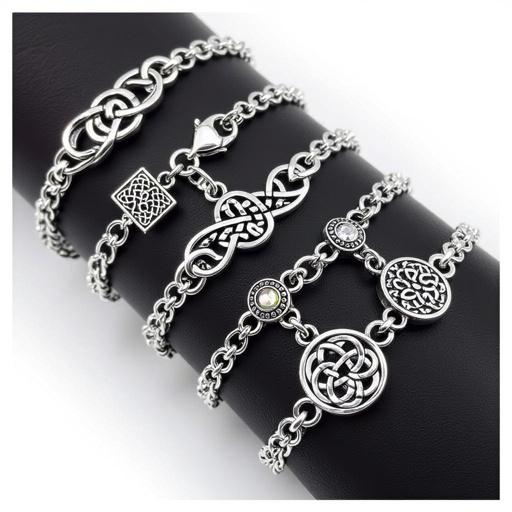 A Celtic knot silver chain bracelet with Celtic charm symbols
