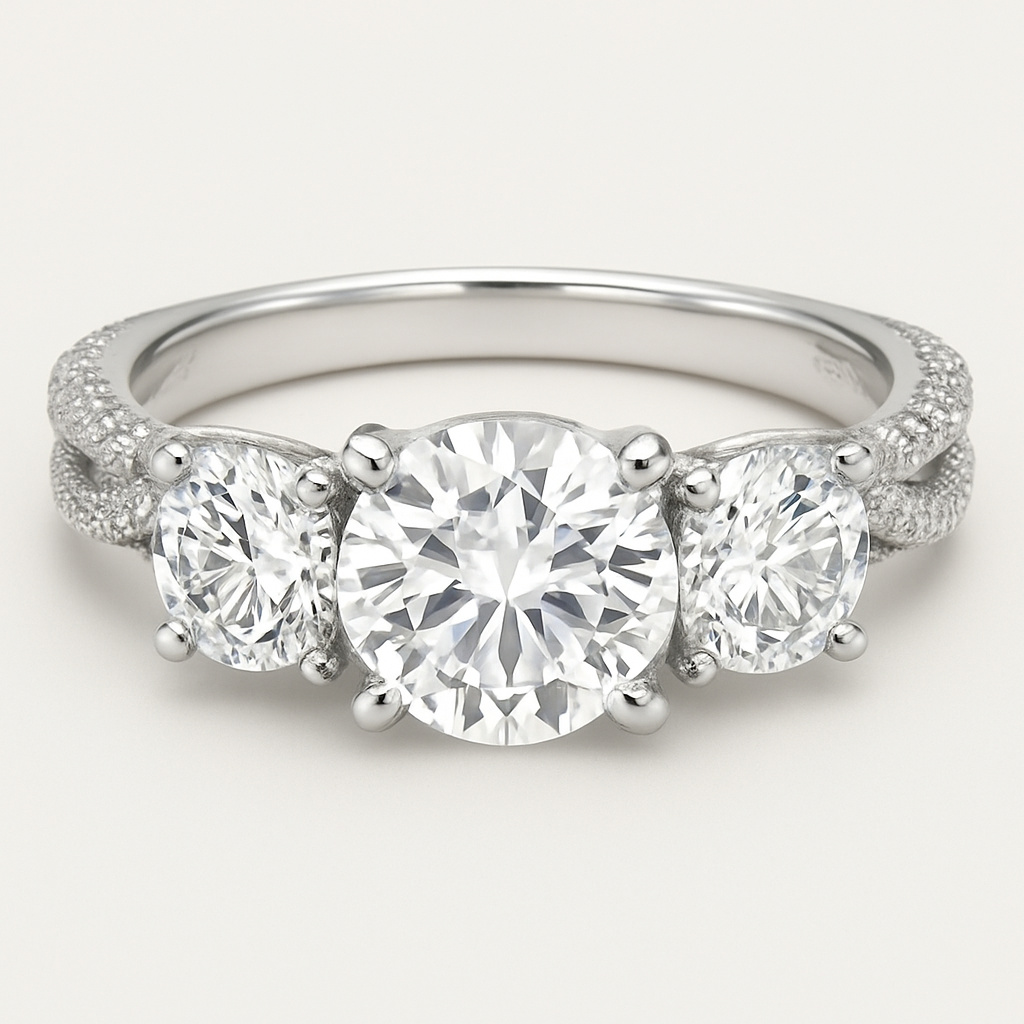 3 stone round 4 carat with double twisted pave band 