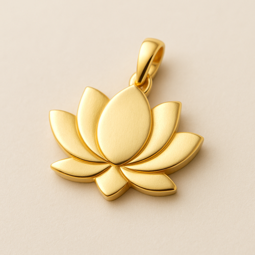Lotus made of 3 to 5 upper petals only, no bottom leaves. 	•	Petals should be rounded and soft, not sharp or pointy. 	•	Slight layering effect between the petals for depth. 	•	Approx. size: 15–18 mm height, 18–20 mm width. 	•	Low-profile, clean, modern — not bulky. 