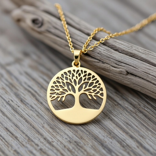 Золотой кулон с изображением дерева узоры с завитками