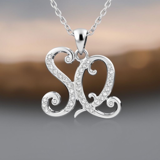 silver necklace with the pendant in letter SQ in a unique way with white  stones. Make it cuter