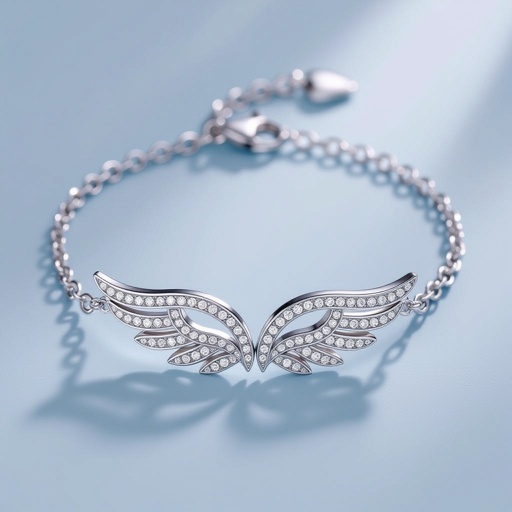 Minimal bracelet design ->Chain bracelet with multiple wings and aesthetic that all teens would want to wear; a bracelet that has diamond forming a wing