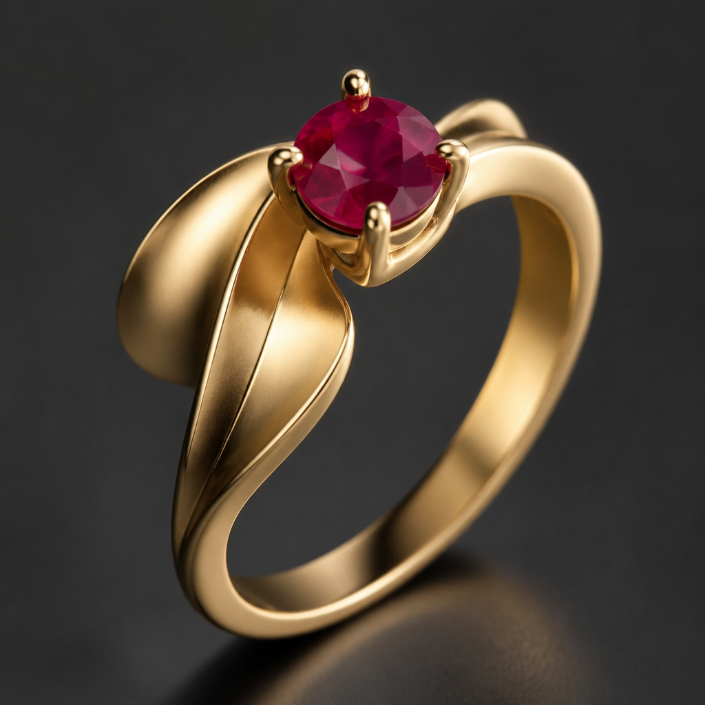 A women's ring. delicate ad brass matel create earings ruby stone
photorealistic jewelry design, A women's ring. delicate ad brass matel create earings ruby stone, modern style, just the design no text