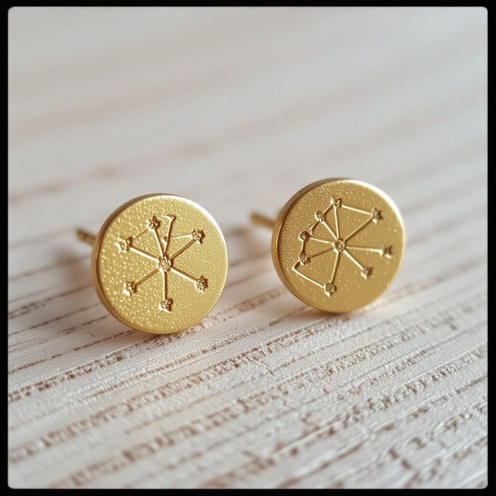 Небольшие золотые матовые серьги в виде созвездия
