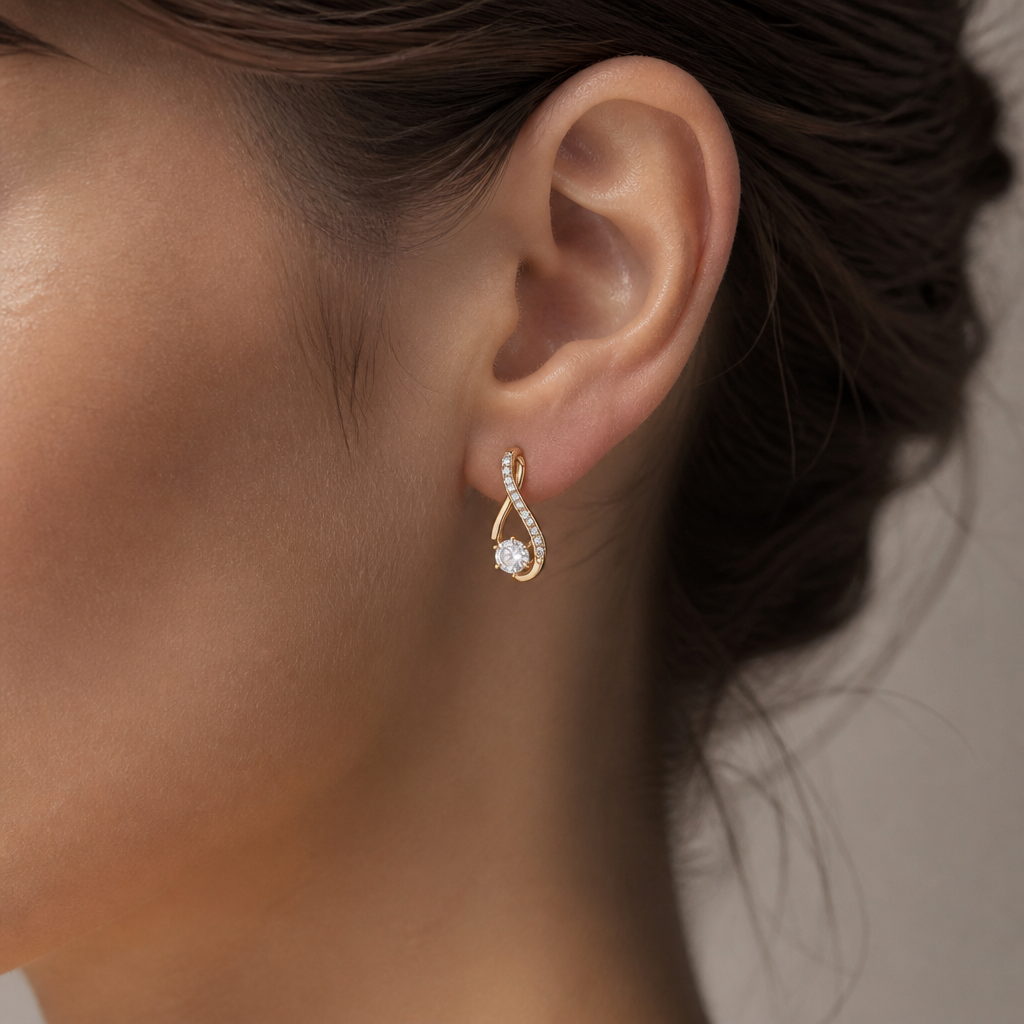 A women's earrings. dainty earrings need a elegant model
photorealistic jewelry design, A women's earrings. dainty earrings need a elegant model, modern style, just the design no text