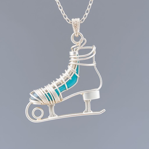 Silver Pendant shape one ice skate with turquoise stripe inside the low thin part blade