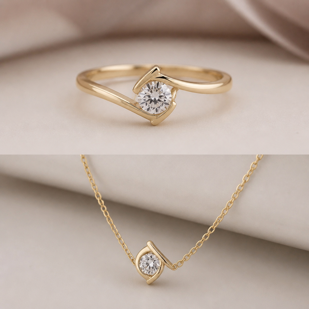 A women's ring. ده طقم بناتي عباره عن خاتم وسلسله
photorealistic jewelry design, A women's ring. ده طقم بناتي عباره عن خاتم وسلسله, modern style, just the design no text