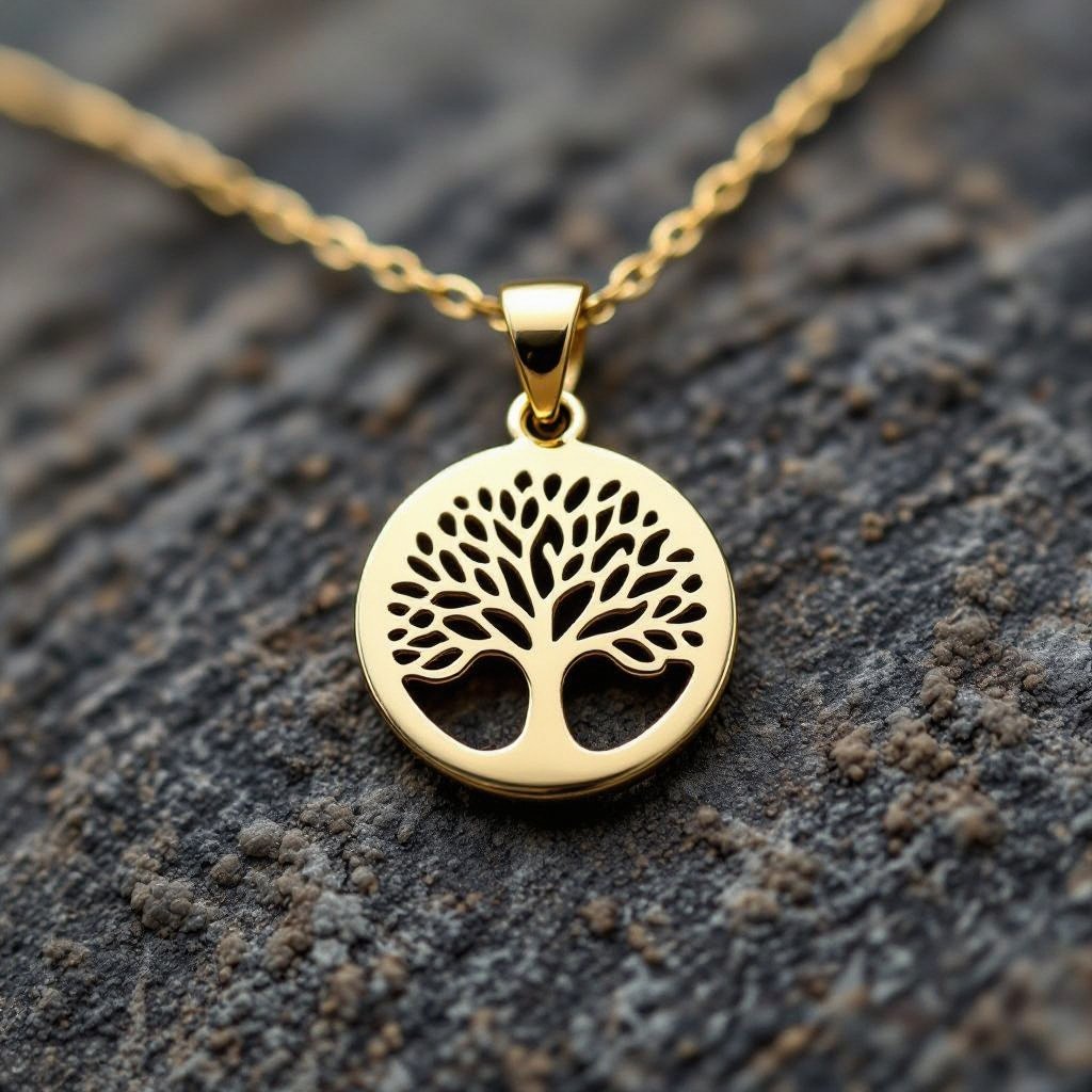 Золотой кулон с изображением дерева узоры с завитками