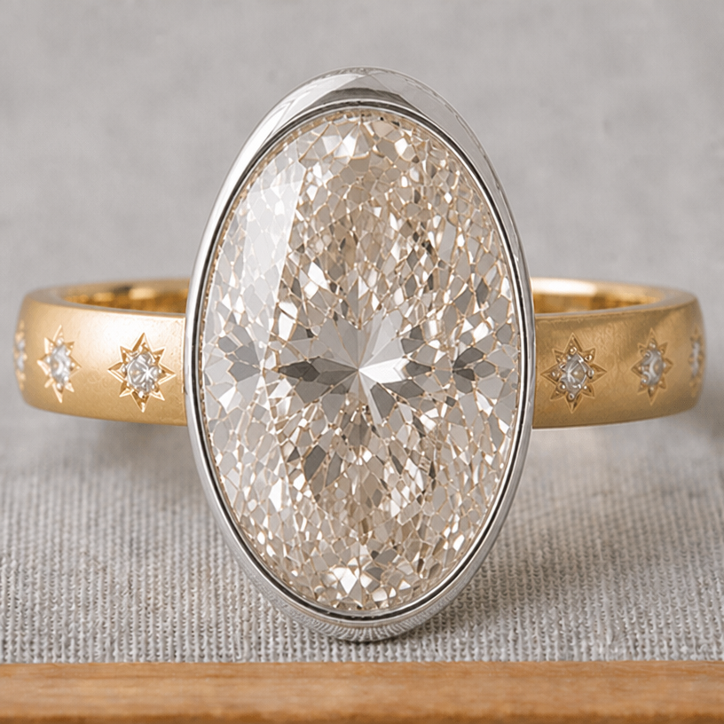 a bit wider on the oval stone
edit the attached jewelry design with these instructions: a bit wider on the oval stone. keep it photorealistic, just the design no text